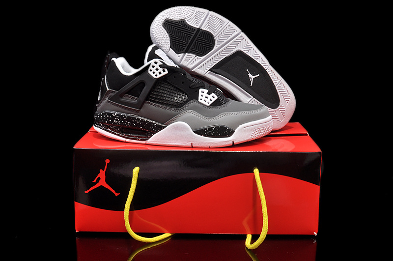 Air Jordan 4 Women Shoes Black/White/Gray Online